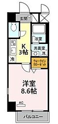 プリムヴェール 1Kの間取図画像