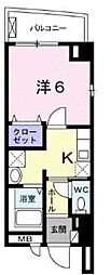 レーベン新城 1Kの間取図画像