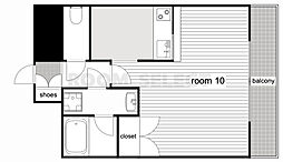 プレシャス鴨付 1Kの間取図画像