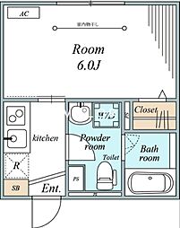 グレースアロー玉川学園 2階1Kの間取り