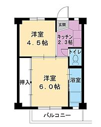 ビレッジハウス柳田2号棟 2Kの間取図画像