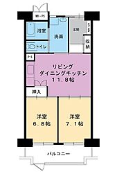 ビレッジハウス栃木日ノ出タワー 2LDKの間取図画像