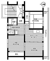 ビレッジハウス下野方2号棟 3DKの間取図画像