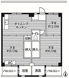 ビレッジハウス江戸川台4号棟 3DKの間取図画像