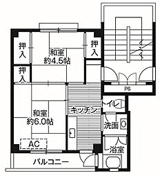 ビレッジハウス毛呂山1号棟 2Kの間取図画像