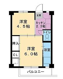 ビレッジハウス早野2 2Kの間取図画像