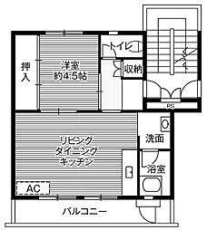 ビレッジハウス足利葉鹿1号棟 1LDKの間取図画像