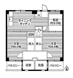 ビレッジハウス中根1 3DKの間取図画像