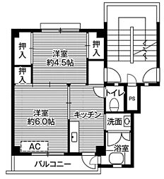 ビレッジハウス津幡2号棟 2Kの間取図画像