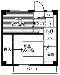 ビレッジハウス増穂2号棟 2Kの間取図画像