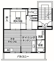 ビレッジハウス田町2号棟 2DKの間取図画像