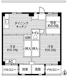 ビレッジハウス中根4 3DKの間取図画像