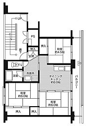 ビレッジハウス石岡第二1号棟 3DKの間取図画像