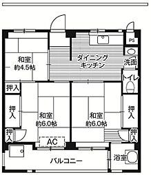 ビレッジハウス愛生1 3DKの間取図画像