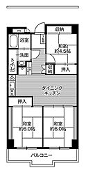 ビレッジハウス栃木日ノ出タワー 3DKの間取図画像