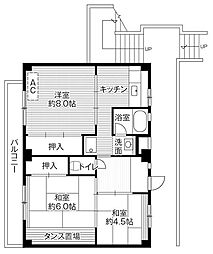 ビレッジハウス大谷2号棟 3DKの間取図画像