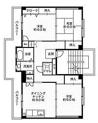ビレッジハウス下島2号棟 3DKの間取図画像
