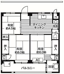 ビレッジハウス愛生4 3DKの間取図画像
