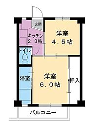 ビレッジハウス宝地2号棟 2Kの間取図画像
