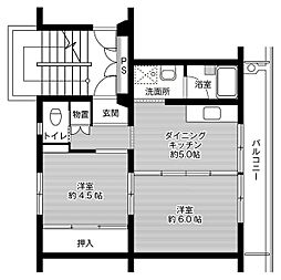 ビレッジハウス結城第二1号棟 2DKの間取図画像