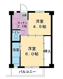 ビレッジハウス丸山3 2Kの間取図画像
