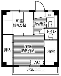 ビレッジハウス古河2号棟 2Kの間取図画像