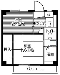 ビレッジハウス川井宿6号棟 2Kの間取図画像