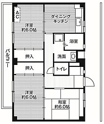ビレッジハウス阿久和2号館 3DKの間取図画像