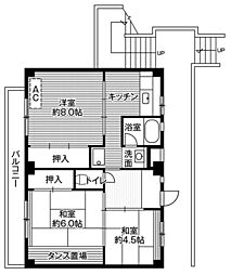 ビレッジハウス大谷2号棟 3DKの間取図画像