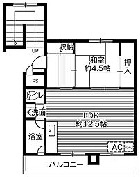 ビレッジハウス留萌1号棟 2階1LDKの間取り