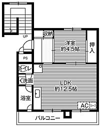 ビレッジハウス新川6号棟 1LDKの間取図画像