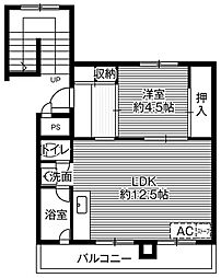 ビレッジハウス栗山2号棟 1LDKの間取図画像