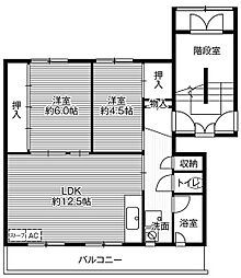 雇用促進住宅栗沢宿舎1号棟 2LDKの間取図画像