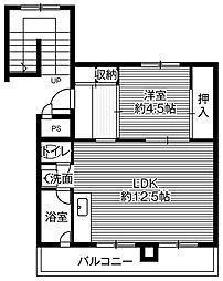 ビレッジハウス新千代田1号棟 1LDKの間取図画像