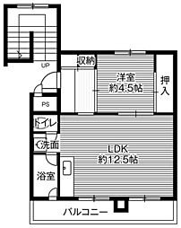 ビレッジハウス新千代田1号棟 1LDKの間取図画像