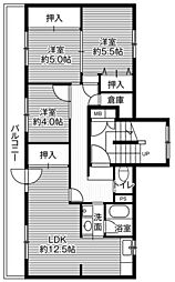 ビレッジハウス春光1 3LDKの間取図画像
