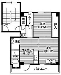 ビレッジハウス飯田川2号棟 2DKの間取図画像