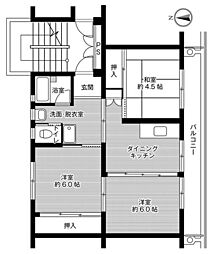 ビレッジハウス河南1号棟 3DKの間取図画像