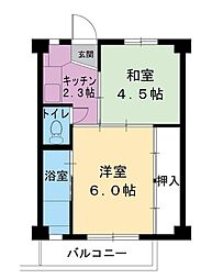ヴィレッジハウス平山崎1 2Kの間取図画像