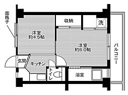 ビレッジハウス安積1棟 2Kの間取図画像