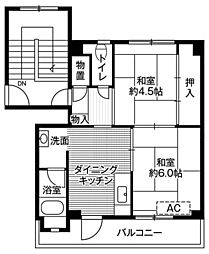 ビレッジハウス金ケ崎1号棟 2DKの間取図画像