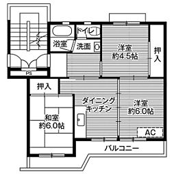ビレッジハウス黒須野1号棟 3DKの間取図画像