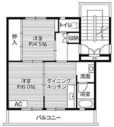 ビレッジハウス窪田2号棟 2階2DKの間取り