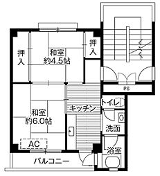 ビレッジハウス関ヶ丘第二4号棟 3階2Kの間取り