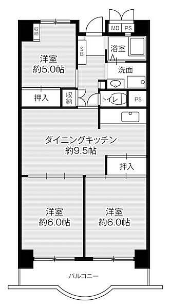 ビレッジハウス浜松タワー1号棟 0609｜静岡県浜松市中央区楊子町(賃貸マンション3DK・6階・61.62㎡)の写真 その2