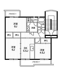 ビレッジハウス井之口3号棟 3DKの間取図画像