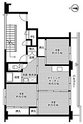 ビレッジハウス苗木2号棟 5階3DKの間取り