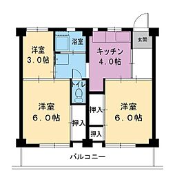 ビレッジハウス大村4号棟 3DKの間取図画像