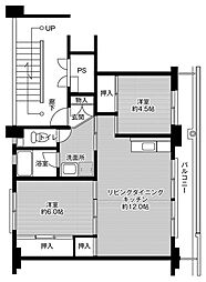 ビレッジハウス大東中1号棟 2LDKの間取図画像
