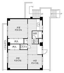 ビレッジハウス下五井3号棟 3DKの間取図画像